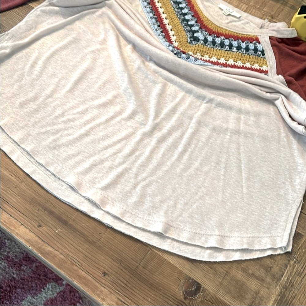 Easel Crochet Aztec Raglan Baseball Style Top. Women’s Sz-M Casual Chevron Boho - Picture 7 of 9
